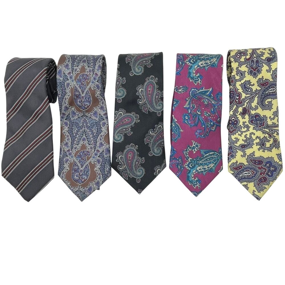 Vintage Christian Dior Men's 100% Silk Ties Lot of 5 Multicolor Paisley Stripe